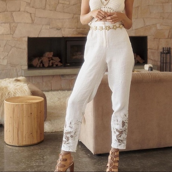 SOLD๐ซ Chasing Unicorns Freedom Now Cutwork Linen Pants sz S - Picture 5 of 17